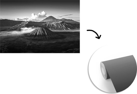 Papier peint - Papier peint Papier peint photo Indonésie - Volcan - Zwart - Wit - Largeur 600 cm x hauteur 400 cm