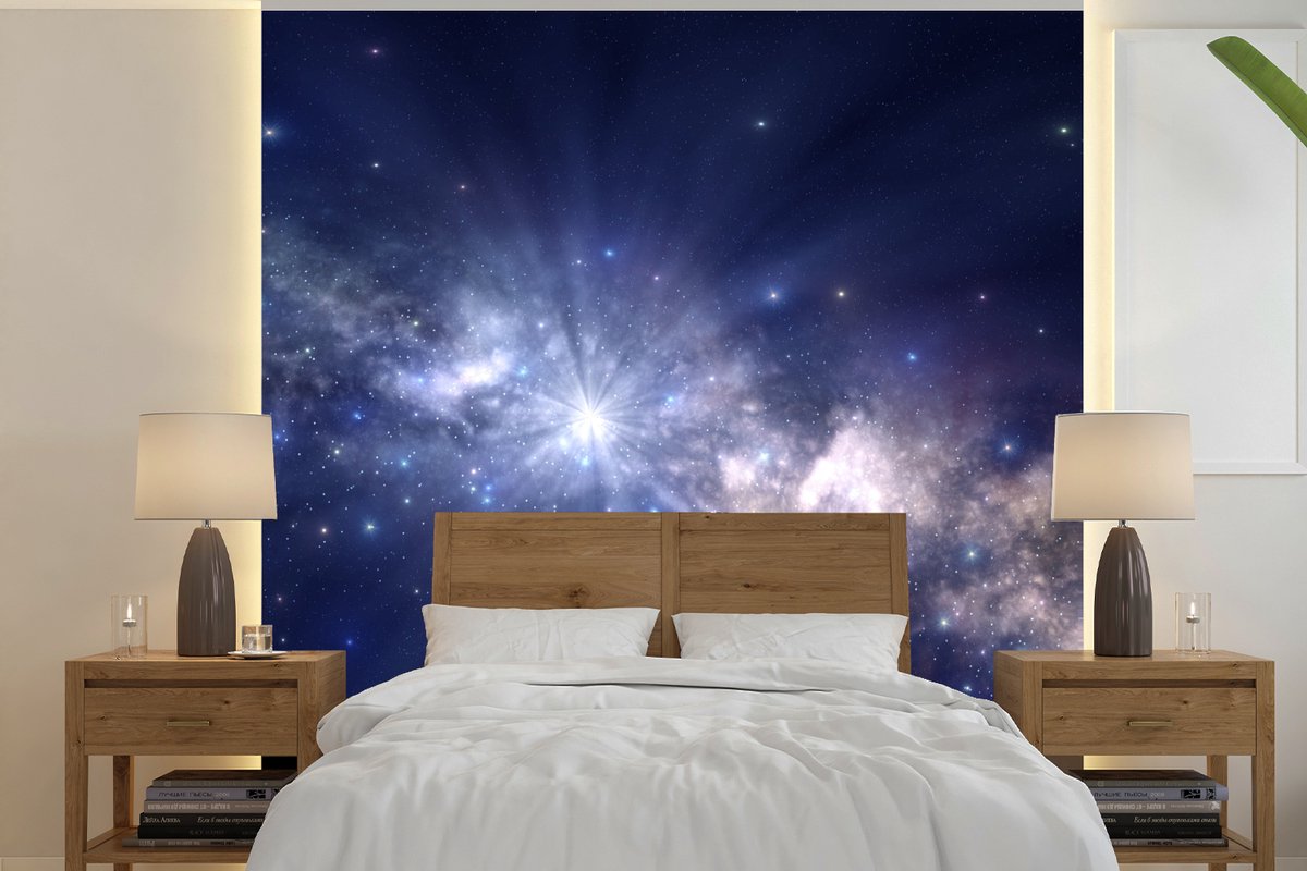Behang - Fotobehang het kleurrijke sterrenstelsel de Melkweg - Breedte 260 cm x hoogte 260 cm
