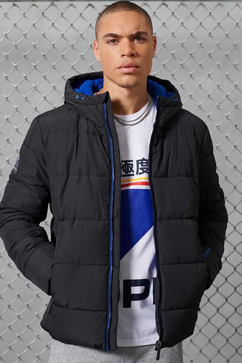 Superdry - Heren Winterjas - Hooded Sports Puffer Jacket - Zwart | bol.com