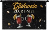 Wandkleed - Wanddoek - Glühwein - Glazen - Zwart - 150x100 cm - Wandtapijt - Cadeau voor vrouw