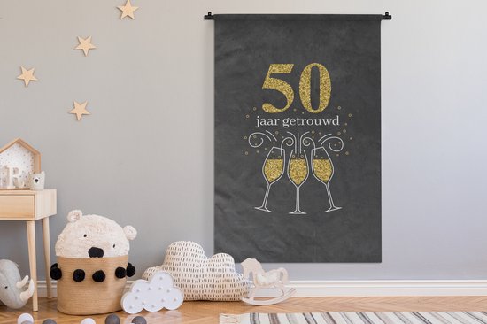 Tapisserie - Tissu mural - Mariage - 50 ans de mariage - Anniversaire - Proverbes - Citations - 120x180 cm - Tapisserie