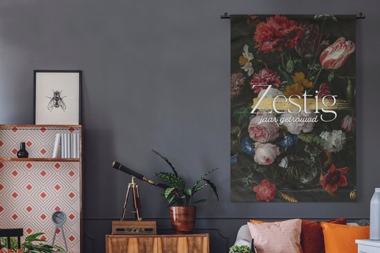 Tapisserie - Tissu mural - Soixante ans de mariage - Mariage - Proverbes - Citations - Anniversaire - 120x180 cm - Tapisserie