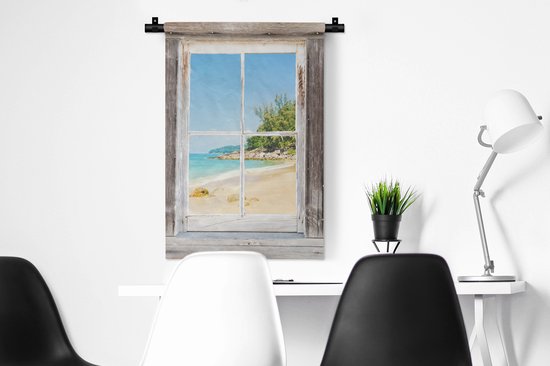 Tenture murale - Tissu mural - Transparent - Plage - Bois - 60x90 cm - Tapisserie murale