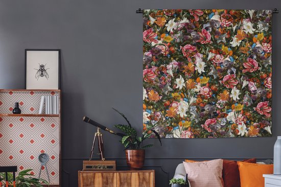 Tapisserie - Tapisserie - Fleurs - Papillon - Design - Art - Abstrait - Peinture - Maîtres anciens - 150x150 cm - Tapisserie