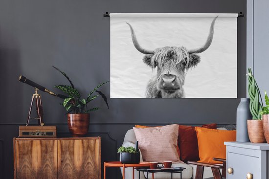 Tapisserie - Tapisserie - Highlander écossais - Taureau - Zwart - Wit - 120x80 cm - Tapisserie