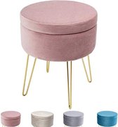 Luxury Buy® makeup tafel stoel-kaptafel kruk- fluweel-poef- ottoman- met opbergruimte- afneembare hoes-roze-goud