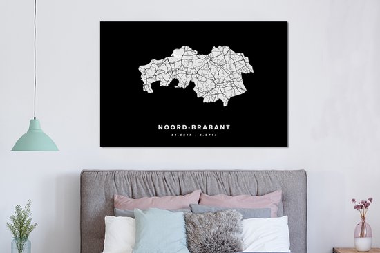 Décoration murale Métal - Peinture Aluminium - Brabant du Nord - Carte routière Pays- Nederland - Zwart - 150x100 cm