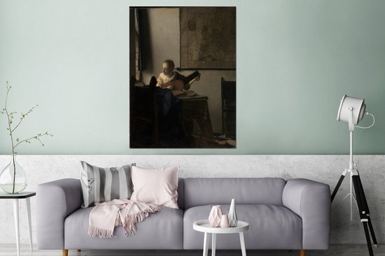 Le joueur de luth - Peinture de Johannes Vermeer Aluminium 120x160 cm - Tirage photo sur Aluminium (décoration murale métal) XXL / Groot format!