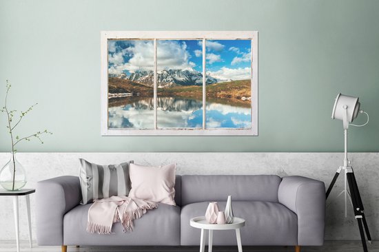 Décoration murale Métal - Aluminium Peinture Industrielle - Vue à travers - Montagnes - Water - 180x120 cm - Dibond - Photo sur aluminium - Décoration murale industrielle - Pour le salon / chambre