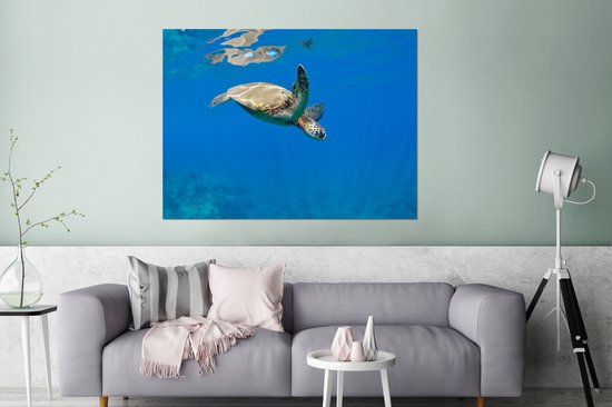 Tortue nageant dans l'océan Aluminium 120x80 cm - Tirage photo sur aluminium (décoration murale en métal)