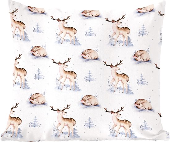 Sierkussens - Kussentjes Woonkamer - 40x40 cm - Winter - Wit - Dieren - Patroon - Kerstversiering - Kerstdecoratie voor binnen - Woonkamer