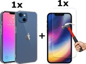 BixB iPhone 13 hoesje - siliconen transparant backcover + screenprotector - tempered glass