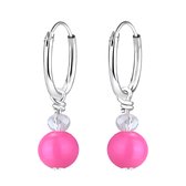 Joy|S - Zilveren roze parel kraal bedel oorbellen - oorringen