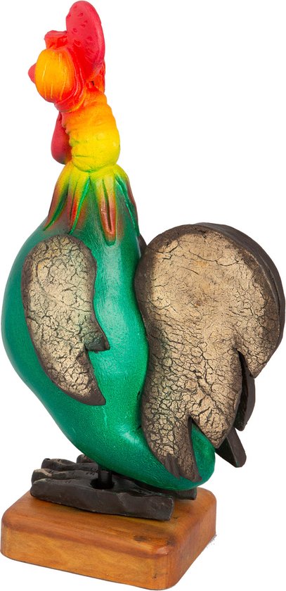 Comix Cartoon - kip - haan - beeld - Roosti - groen - uniek handgeschilderd - massief beeld - op houten voet