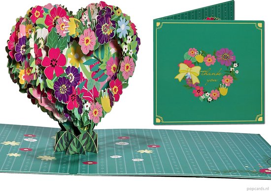 Popcards popupkaarten – Bedankkaart Thank you Bedankt Bedanken Bloemen in hartvorm Hart pop-up wenskaart