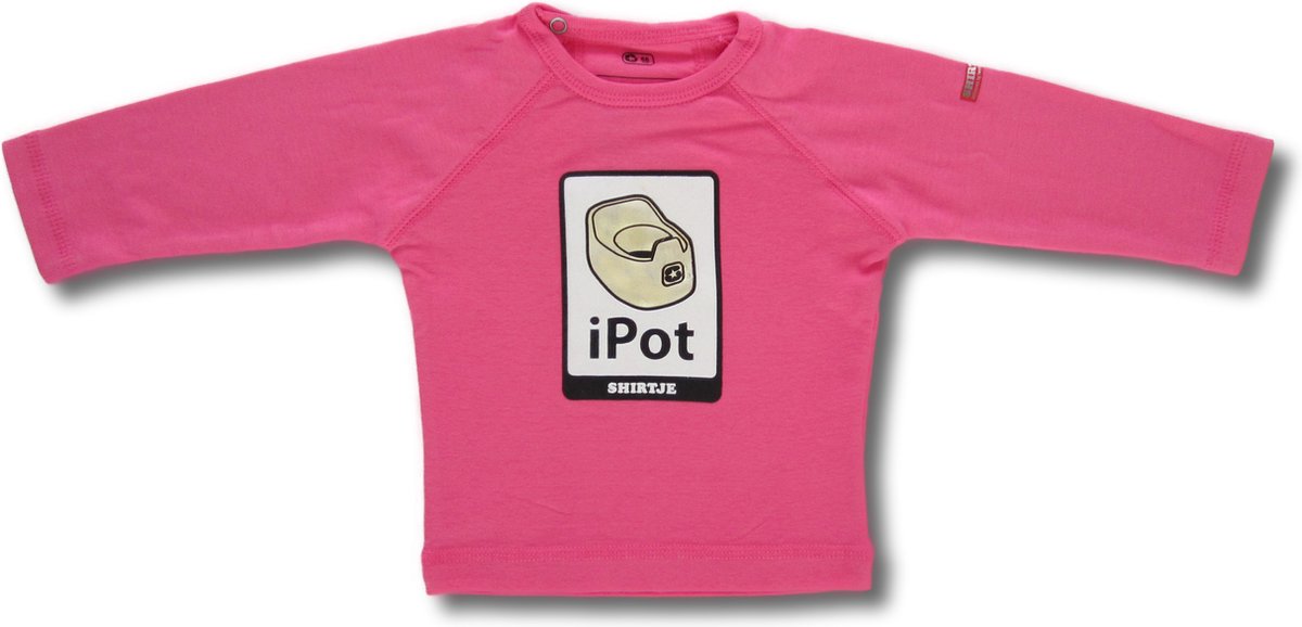 Twentyfourdips | T-shirt lange mouw kind met print 'iPot' | Roze | Maat 86 | In giftbox