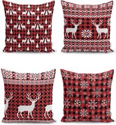 Zethome Kussenhoes Kerstpatroon - Dubbelzijdig Bedrukt – Soft Touch – 43 x 43 cm herten en Sneeuwvlokken - 4 stuk