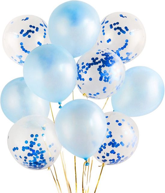 GBG 20 stuks Blauw Ballonnen met Lint – Decoratie – Feestversiering - Papieren Confetti – Blue - Blue Latex - Verjaardag - Bruiloft - Feest - Babyshower - Baby Jongen
