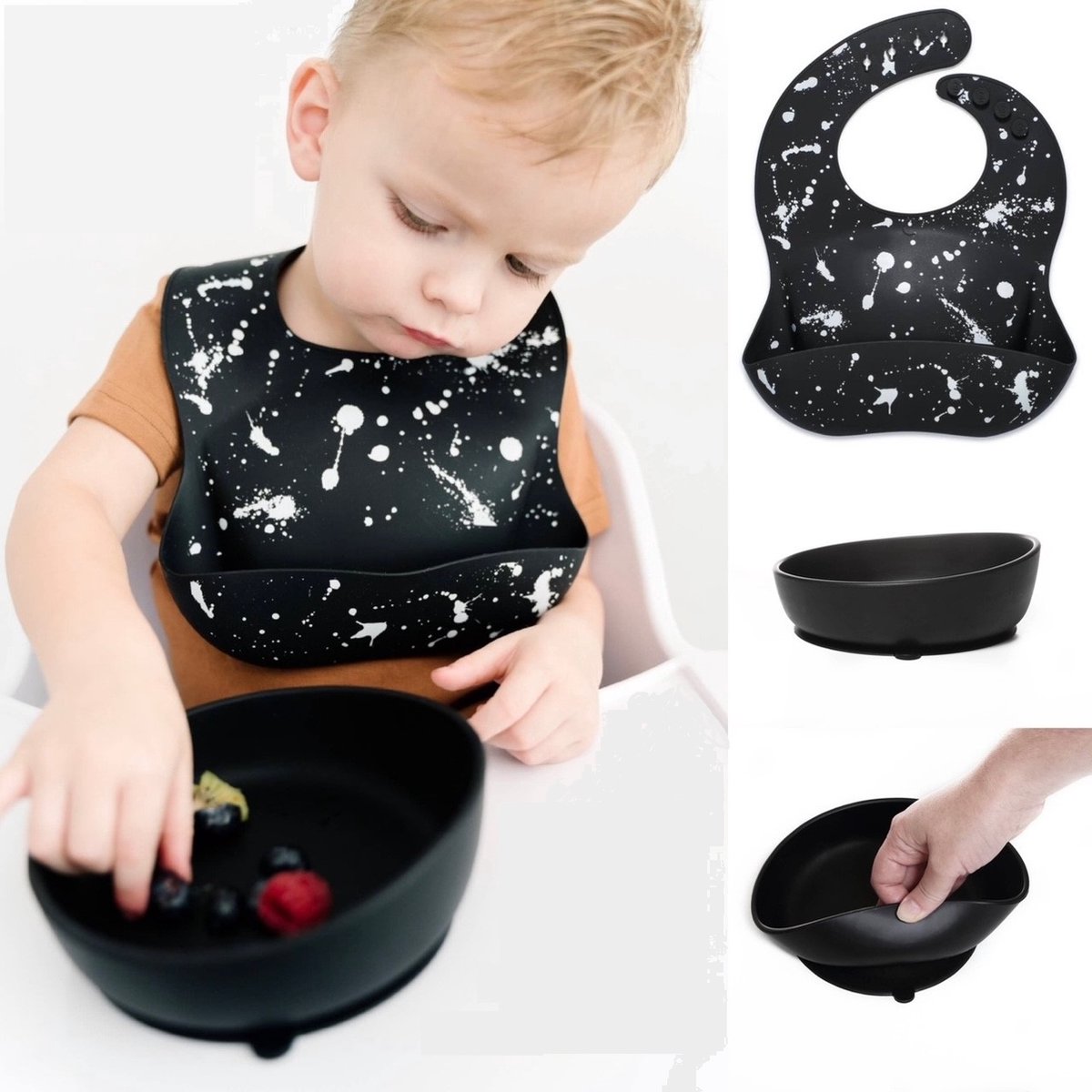 Goedkoopste Little koekies - hoge kwaliteit - Siliconen slab met bord - zwart gravity - met opvangbakje - kinderservies- kraamcadeau - geboortecadeau - eten en drinken - morsen