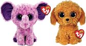 Ty - Knuffel - Beanie Boo's - Eva Elephant & Golden Doodle Dog