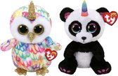 Ty - Knuffel - Beanie Buddy - Enchanted Owl & Paris Panda