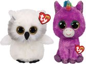 Ty - Knuffel - Beanie Buddy - Austin Owl & Rosette Unicorn