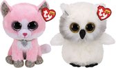 Ty - Knuffel - Beanie Buddy - Fiona Pink Cat & Austin Owl