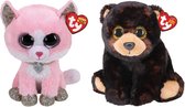 Ty - Knuffel - Beanie Buddy - Fiona Pink Cat & Kodi Bear