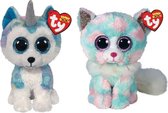 Ty - Knuffel - Beanie Boo's - Helena Husky & Opal Cat