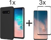 Samsung S10 Plus Hoesje - Samsung galaxy S10 Plus hoesje zwart siliconen case hoes cover hoesjes - Full Cover - 3x Samsung S10 Plus screenprotector