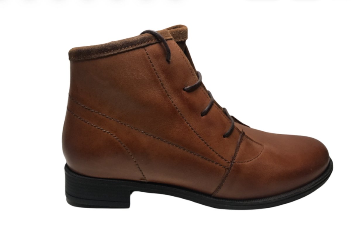 Manlisa veter/ rits effen hoge lederen comfort schoenen W132-256 cognac 40