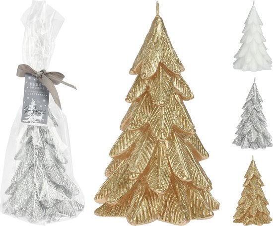 Kerstboom in de vorm van kaarsjes - 3 stuks  - Goud Zilver en Wit - 12 cm hoog - kerst -kerstverlichting