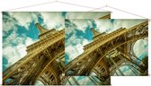 Constructie van de Eiffeltoren in Parijs in close-up - Foto op Textielposter - 60 x 40 cm