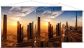 Skyline van Dubai met de Burj Khalifa bij zonsopgang - Foto op Textielposter - 90 x 60 cm