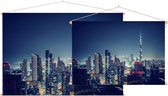 Panorama van nachtelijk Dubai in de Arabische Emiraten - Foto op Textielposter - 45 x 30 cm
