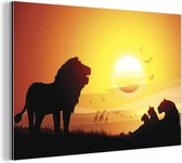 Wanddecoratie Metaal - Aluminium Schilderij Industrieel - Illustratie van een landschap in Afrika tijdens een zonsondergang - 180x120 cm - Dibond - Foto op aluminium - Industriële muurdecoratie - Voor de woonkamer/slaapkamer