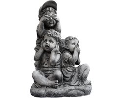 Tuinbeeld kinderen horen/zien./zwijgen (Grijs/ gepattineerd) - Decoratie voor binnen/buiten - Beton