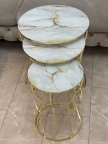 Bijzettafel Set Deluxe 3 -Delig set goud met wit marmer look van Myngoods