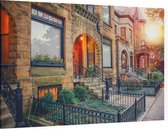 Huizen en hun tuinen bij ochtendgloren in Chicago - Foto op Canvas - 90 x 60 cm
