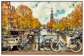 Fietsen op een brug over de grachten van Amsterdam - Foto op Akoestisch paneel - 150 x 100 cm