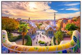 Barcelona in een kleurrijk tafereel vanaf Park Güell - Foto op Akoestisch paneel - 150 x 100 cm