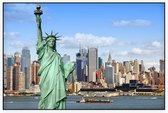 Vrijheidsbeeld en Hudson voor de skyline van New York - Foto op Akoestisch paneel - 225 x 150 cm