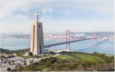 Cristo Rei en de 25 Aprilbrug van Lissabon - Foto op Forex - 90 x 60 cm