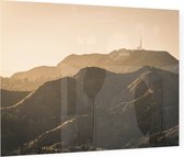 Zonsondergang achter de Hollywood Hills bij Los Angeles - Foto op Plexiglas - 90 x 60 cm