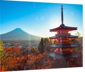 Mount Fuji gezien vanaf de Chureito Pagoda in Kawaguchiko - Foto op Plexiglas - 90 x 60 cm
