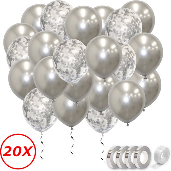 Verjaardag Versiering Helium Ballonnen Feest Versiering Decoratie Confetti Ballon Bruiloft Zilver - 20 Stuks