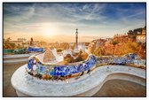 Uitzicht op Barcelona vanaf Park Güell bij zonsopgang - Foto op Akoestisch paneel - 225 x 150 cm