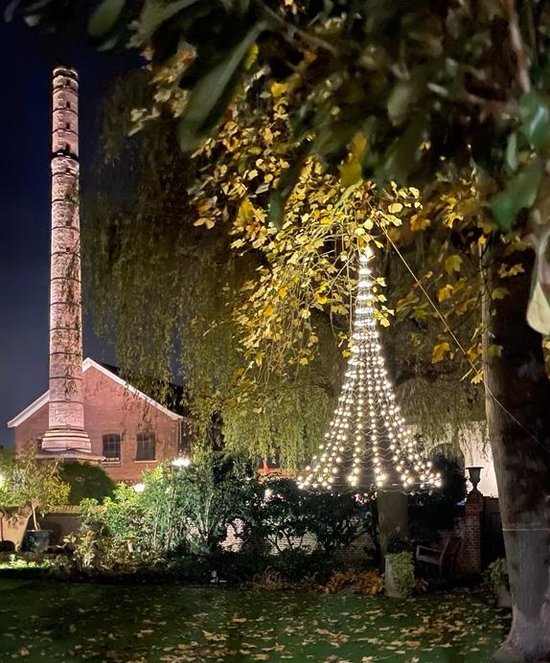 Vlaggenmast kerstverlichting gevel, hangende 3D kerstboom -180 cm - 192 warmwitte LED lampjes, vlaggenmast verlichting buiten en binnen - Beactiff
