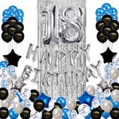 18 jaar verjaardag versiering - 18 Jaar Feest Verjaardag Versiering Set 88-delig  - Happy Birthday Slinger & Ballonnen - Decoratie Man Vrouw - Blauw en Zilver