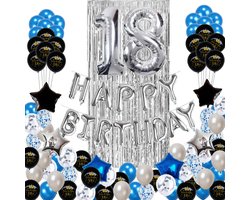 18 jaar verjaardag versiering - 18 Jaar Feest Verjaardag Versiering Set 88-delig  - Happy Birthday Slinger & Ballonnen - Decoratie Man Vrouw - Blauw en Zilver